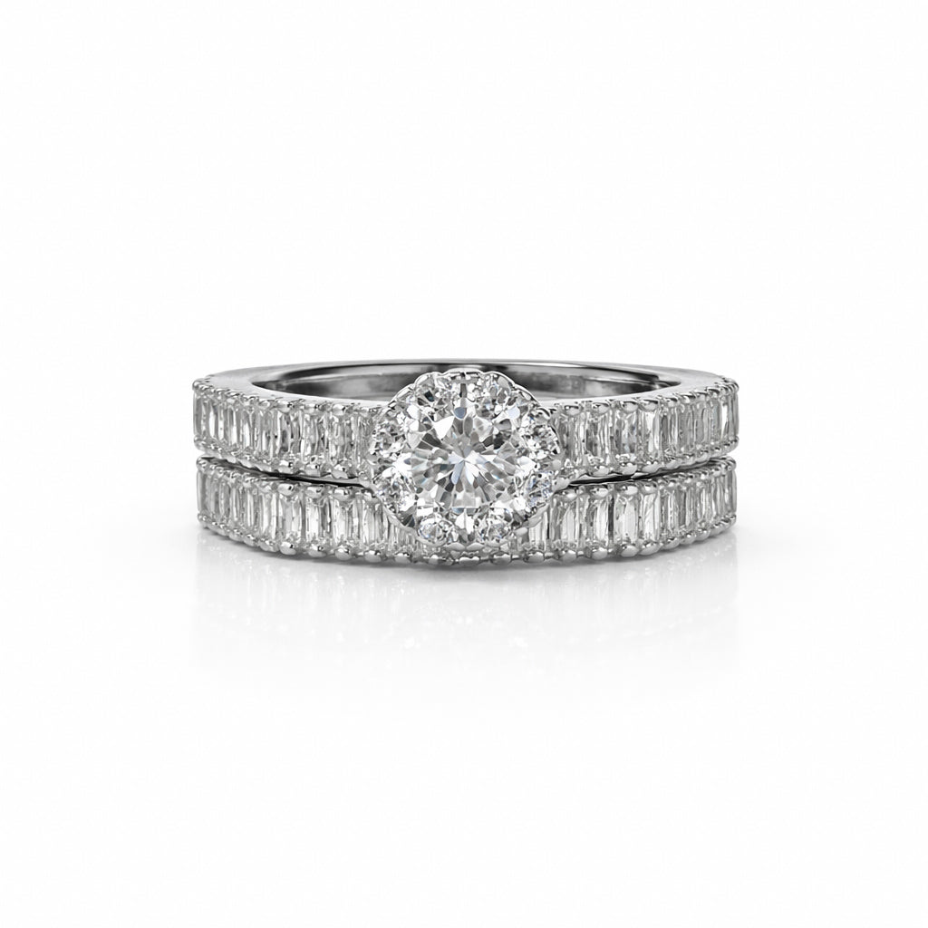 Radiant Halo Solitaire Ring Set