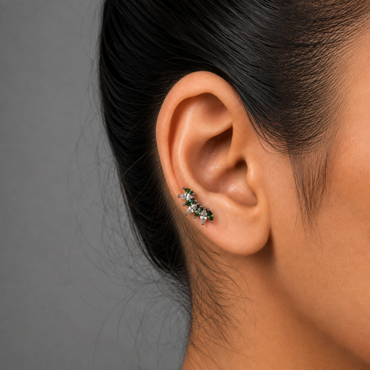 Green Leaf Ear Climber Earrings
