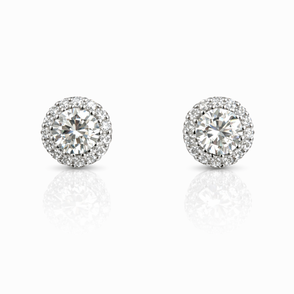 Classic Halo Sparkle Silver Stud Earrings