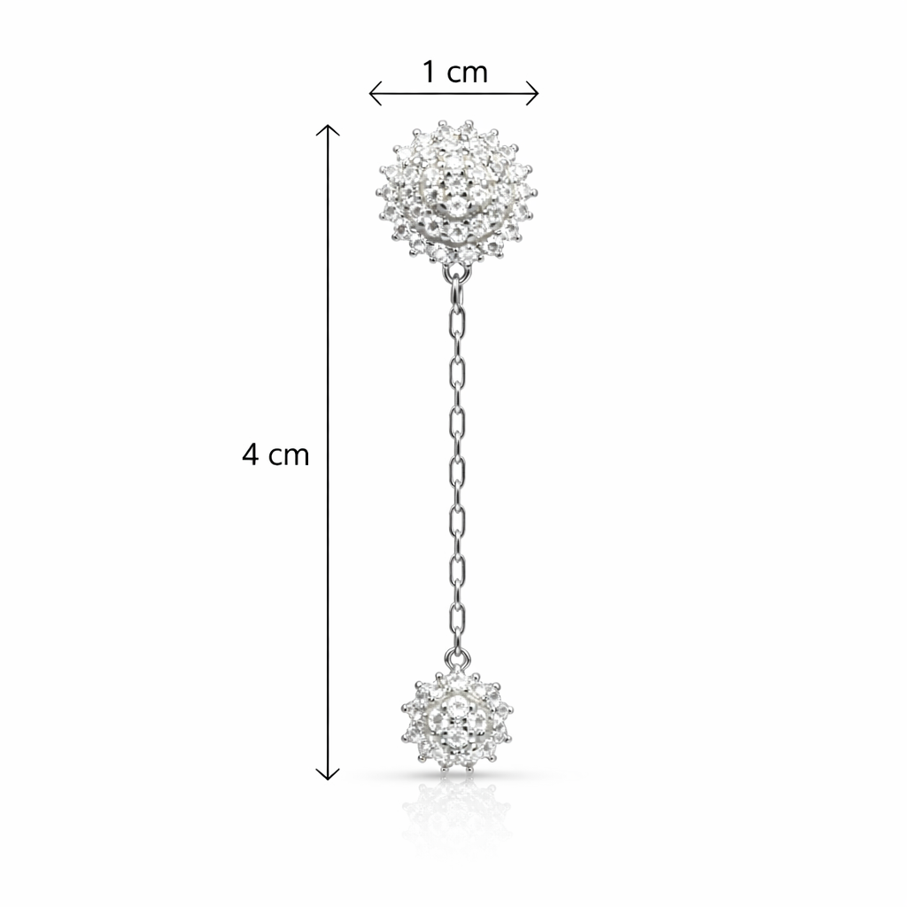 Floral Sparkle Chain Drop Silver Earrings