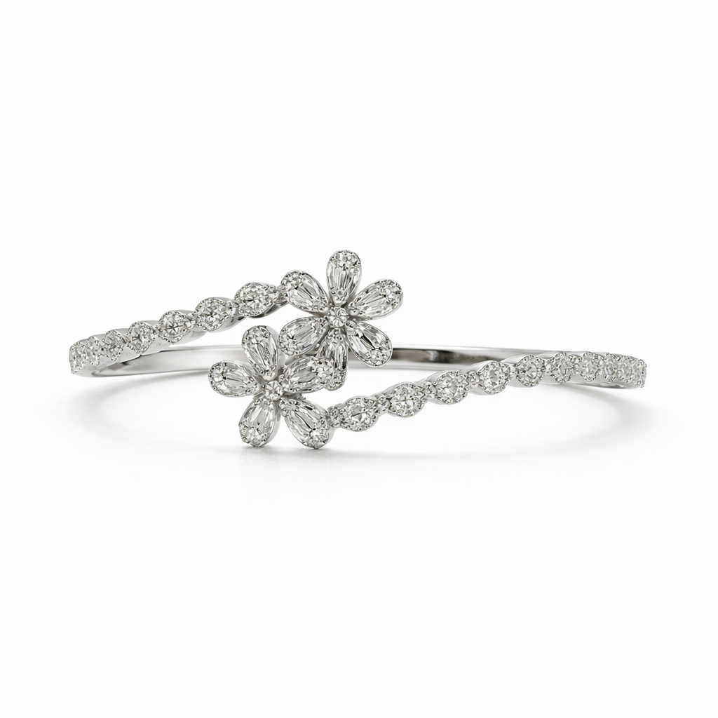 Floral Sparkle Diamond-Style Bangle Bracelet