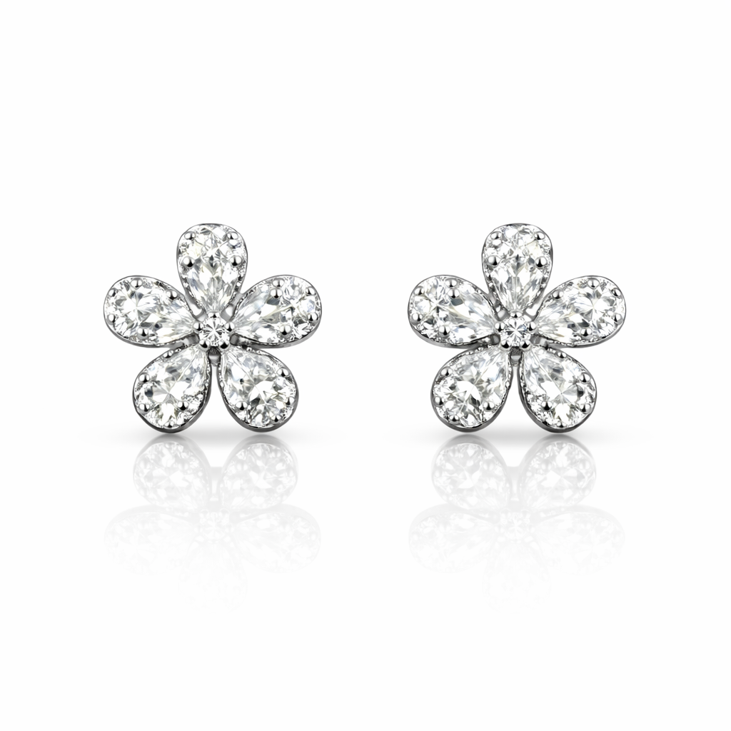Floral Sparkle Silver Stud Earrings
