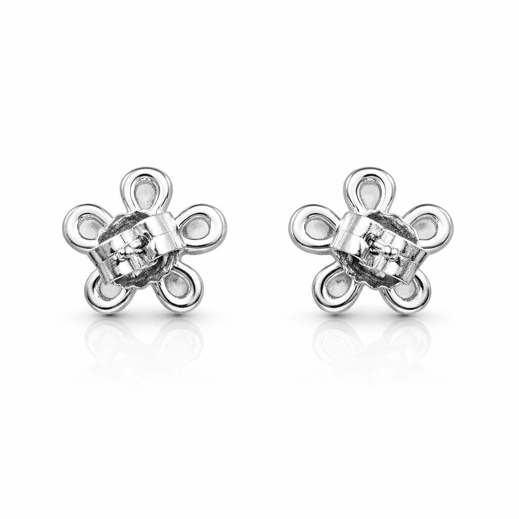 Floral Sparkle Silver Stud Earrings