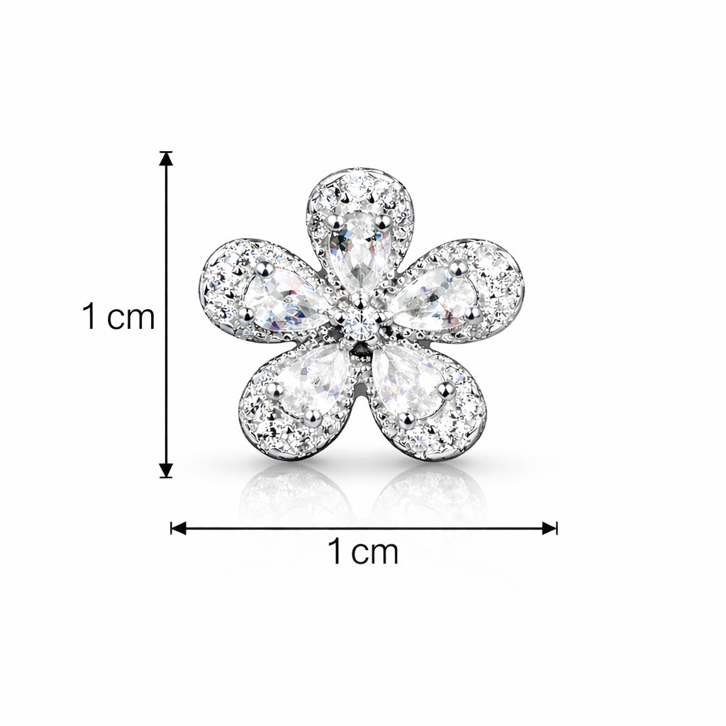 Floral Sparkle Silver Stud Earrings