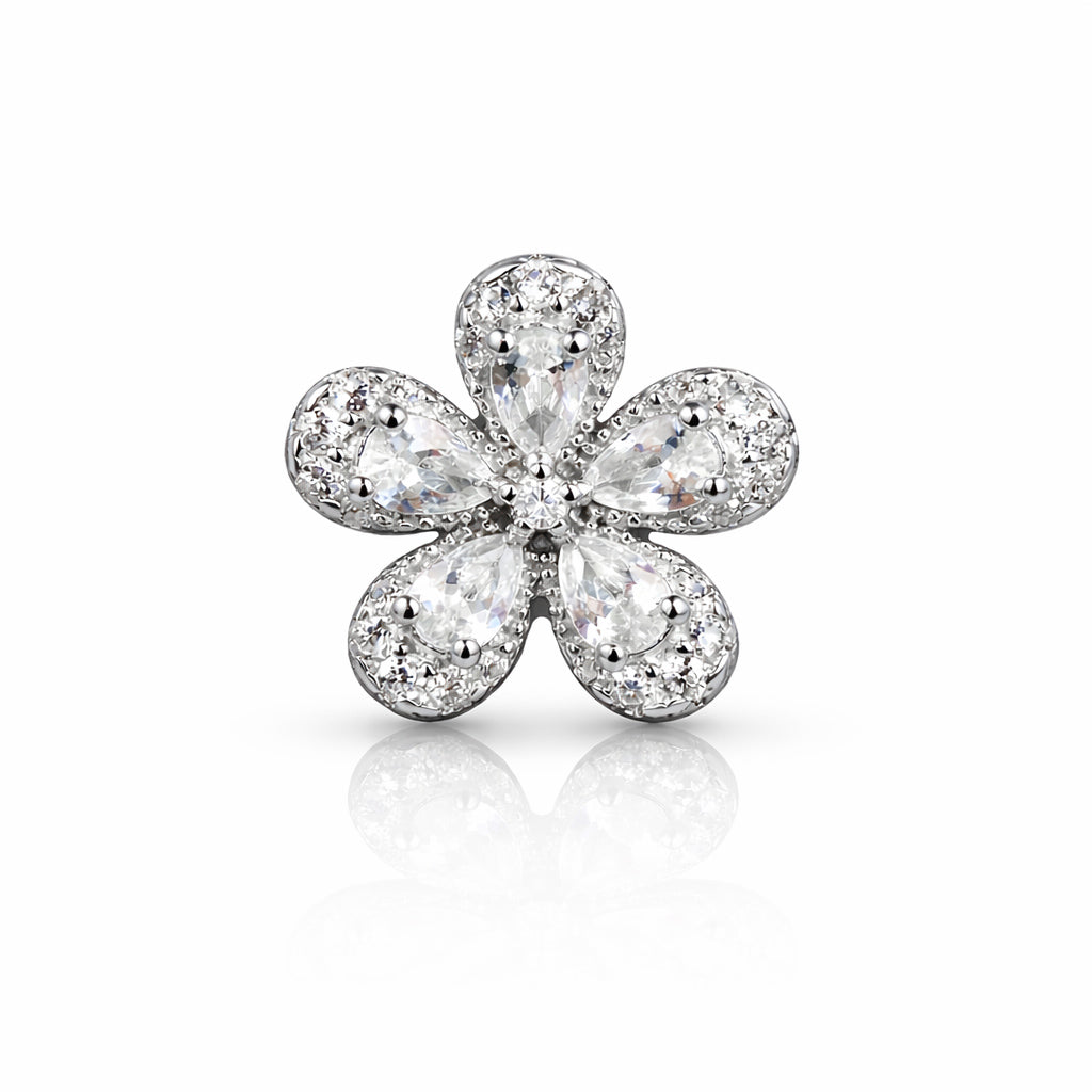 Floral Sparkle Silver Stud Earrings