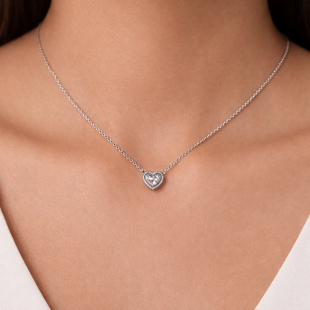 Heart Sparkle Silver Pendant Necklace