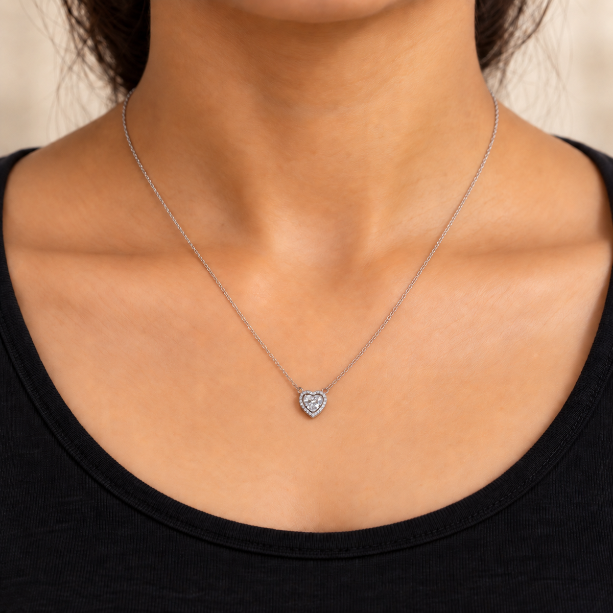 Heart Sparkle Silver Pendant Necklace