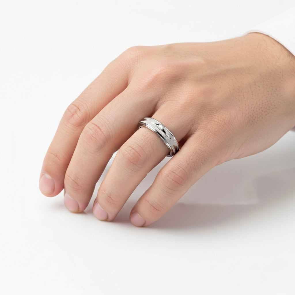 Men’s Rotating Engraved Silver Spinner Ring