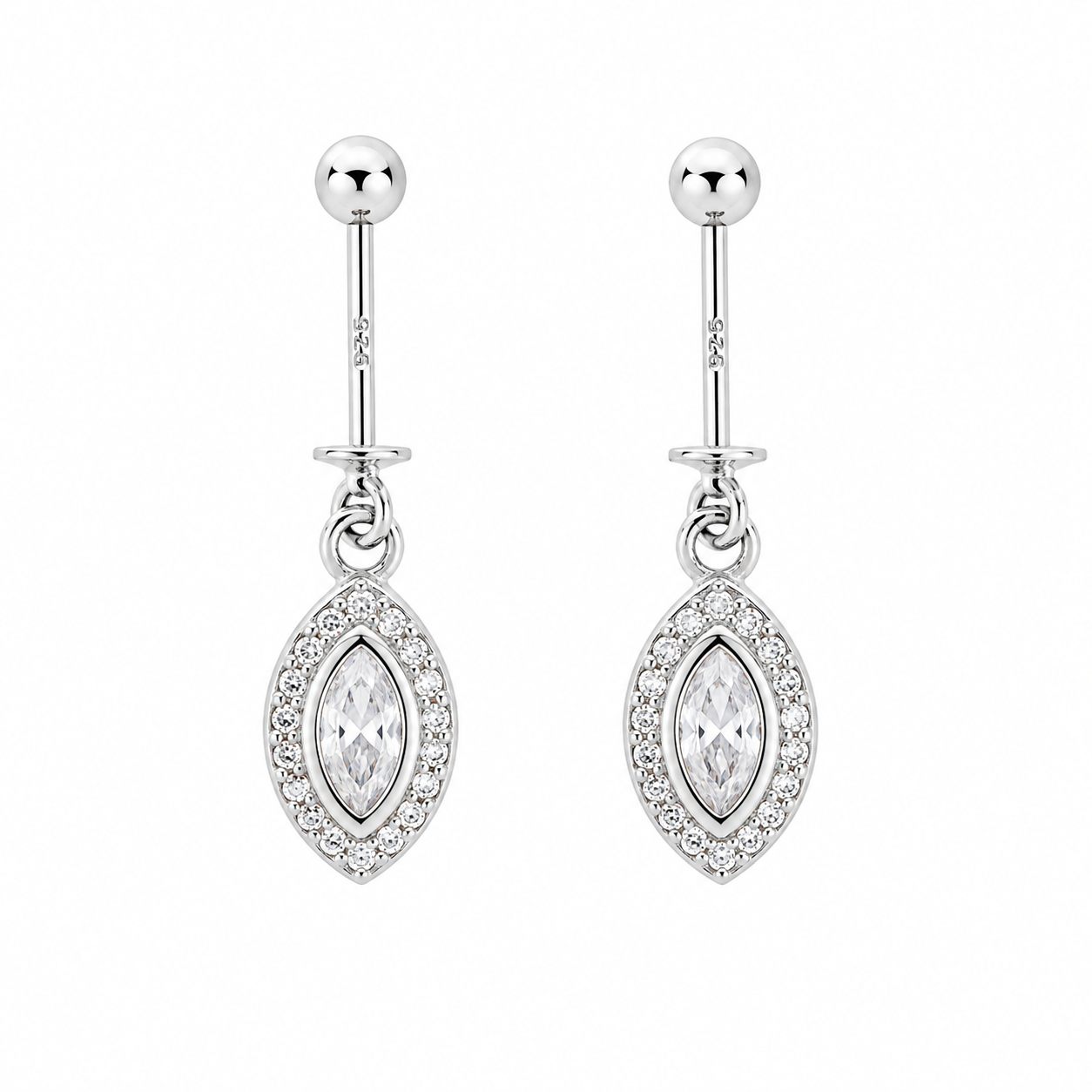 Marquise Halo Helix Drop Earring