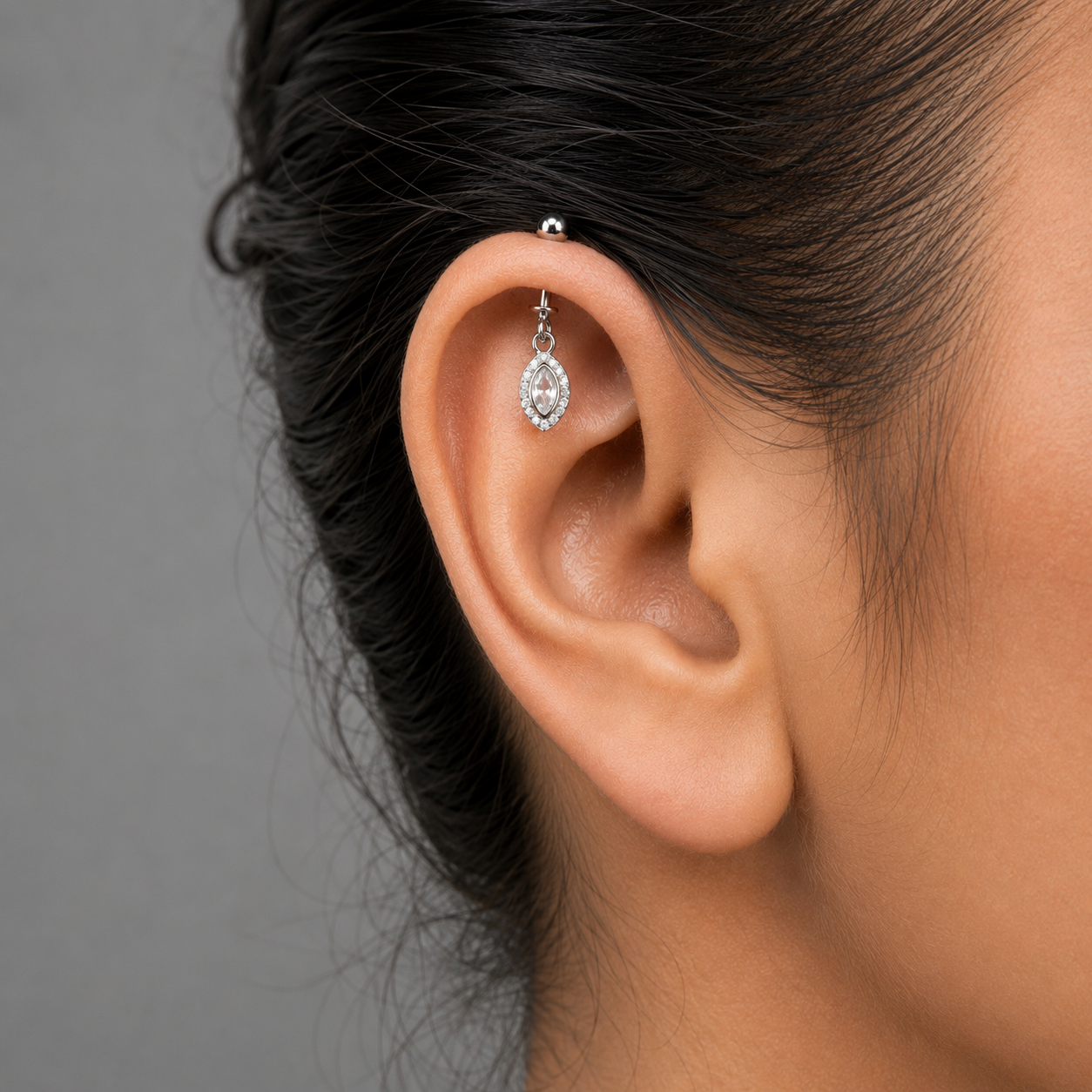 Marquise Halo Helix Drop Earring