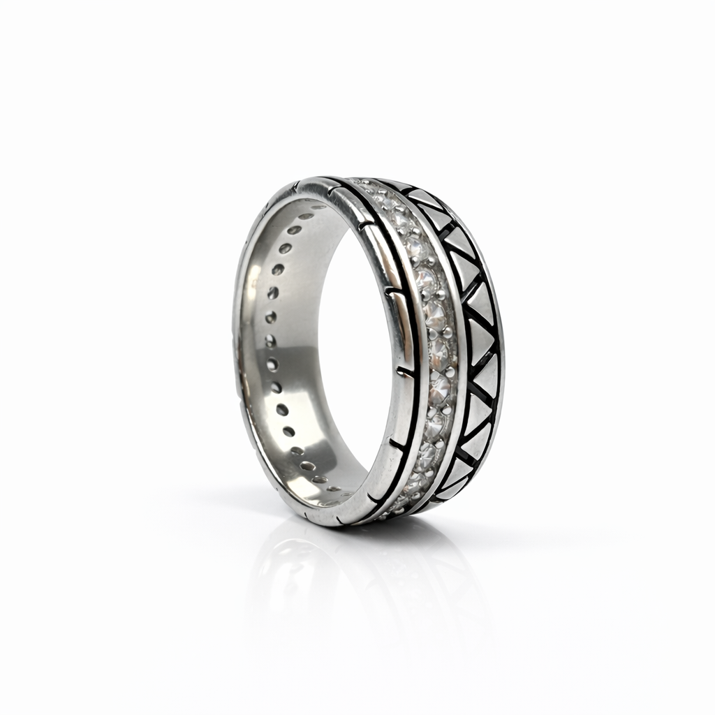 Men’s Oxidised Silver Geometric Stone Ring