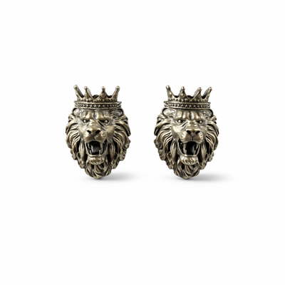 Men’s Lion Crown Stud Earrings – 925 Sterling Silver