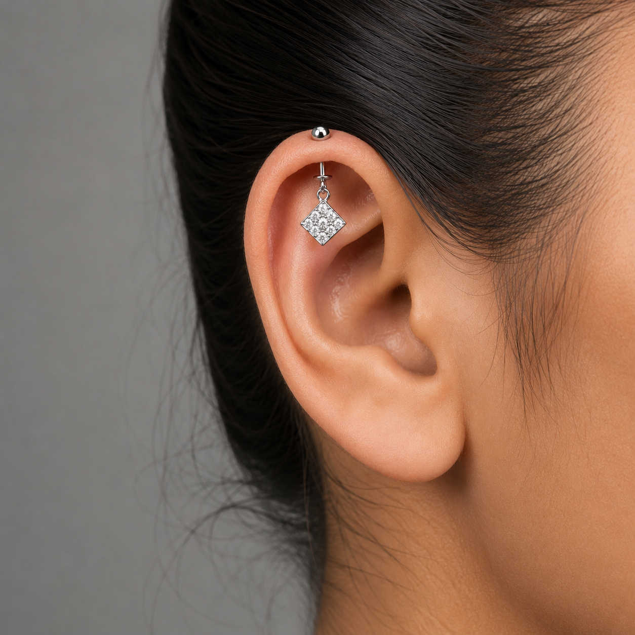 Pavé Rhombus Helix Drop Earring