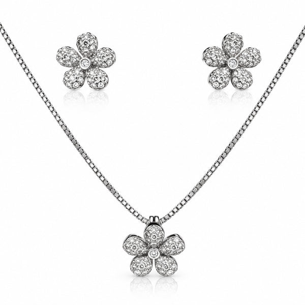 Pavé Blossom Pendant & Earrings Set