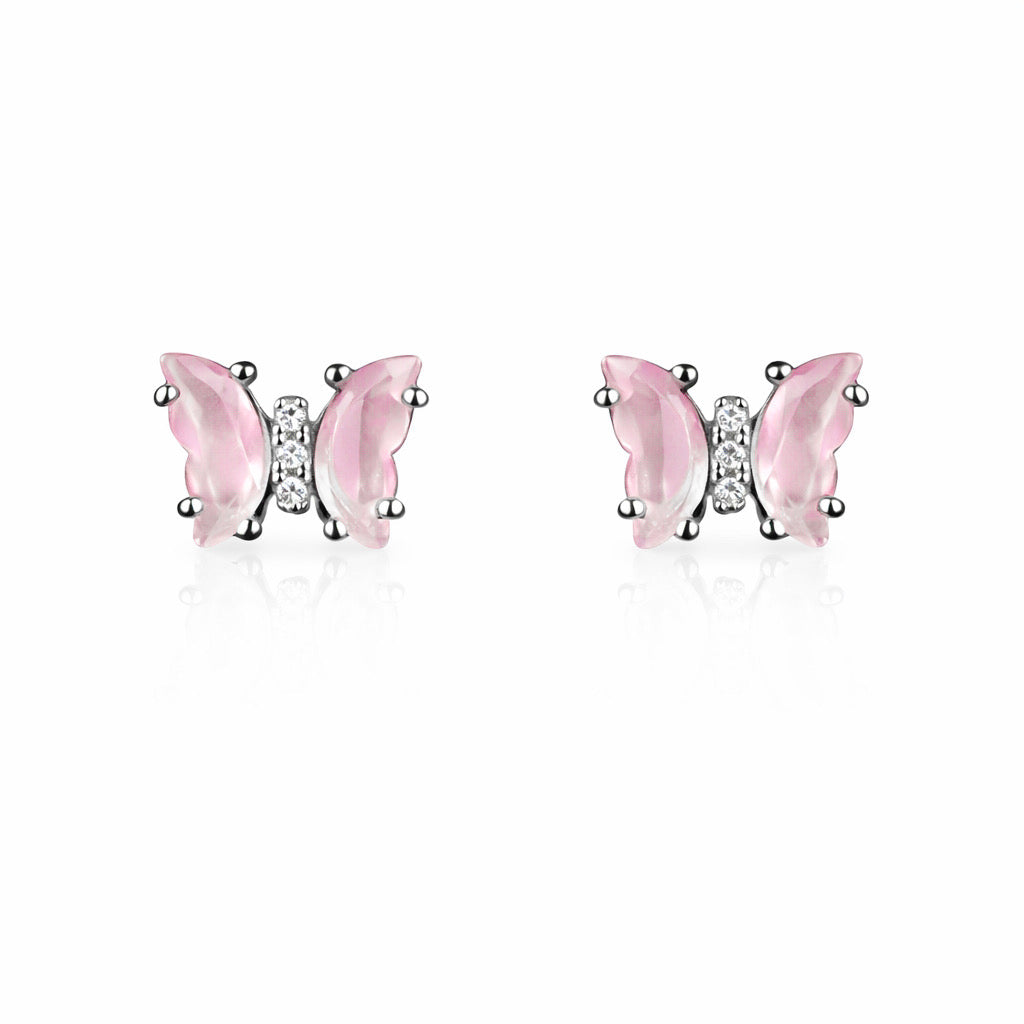 Pink Butterfly Silver Pendant Set