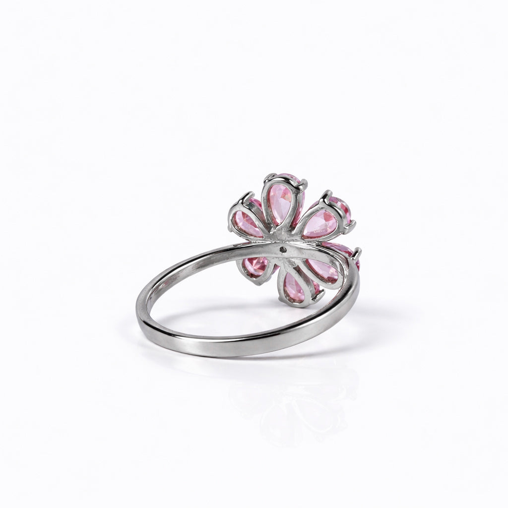 Pink Floral Stone Silver Ring