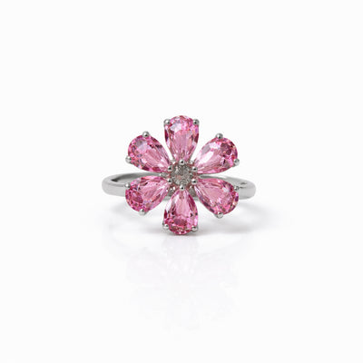 Pink Floral Stone Silver Ring