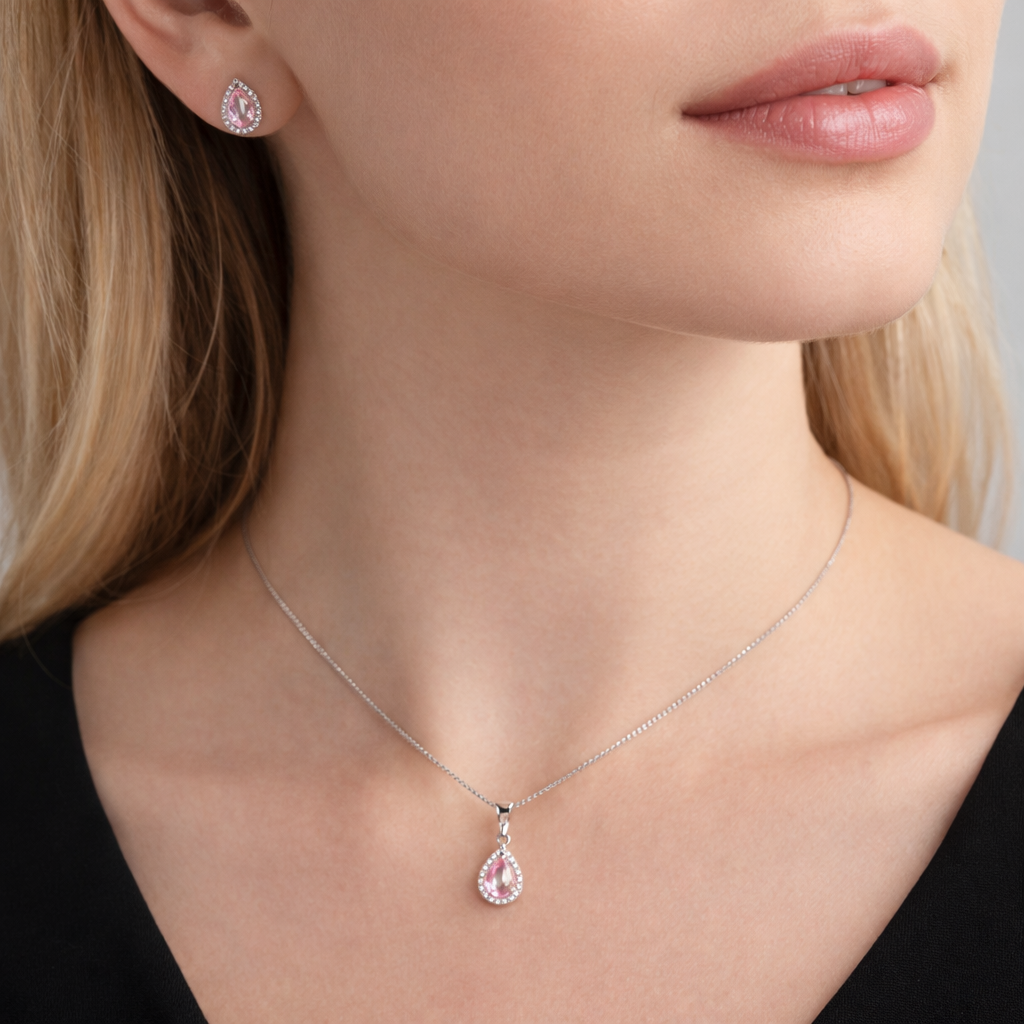 Pink Teardrop Pendant Set