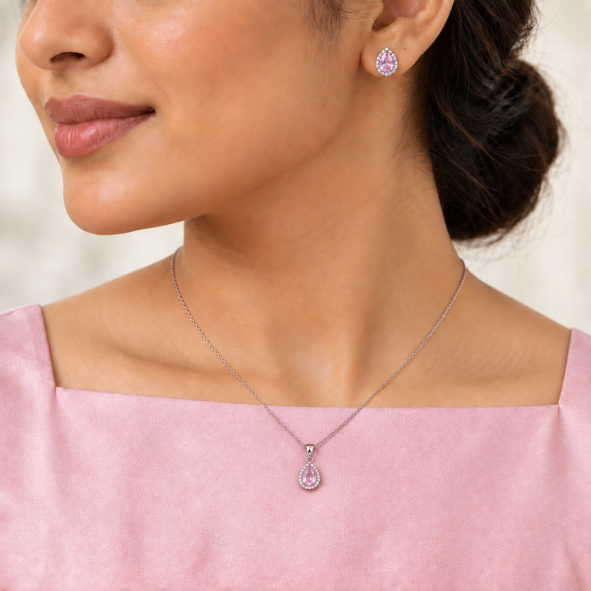 Pink Teardrop Pendant Set