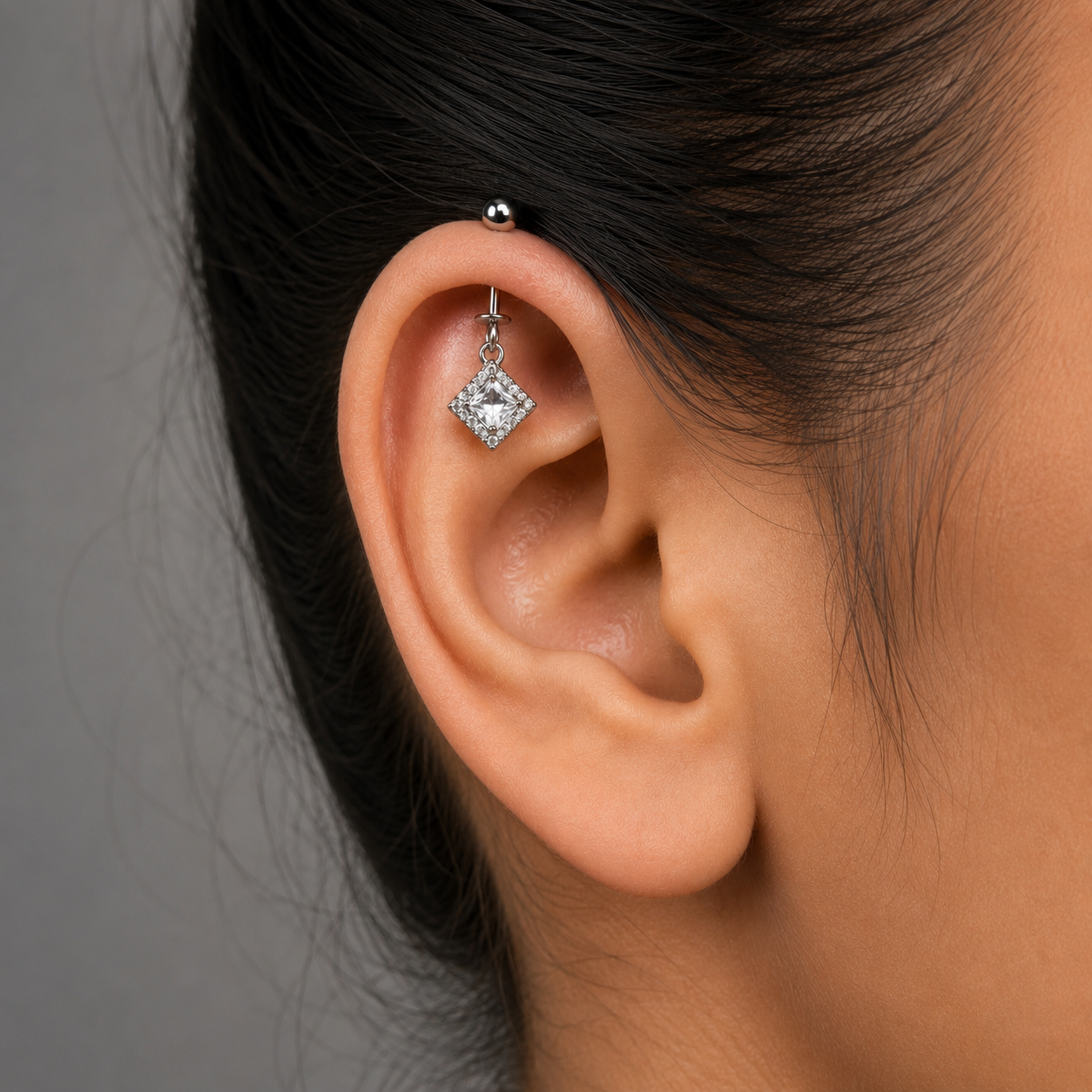 Princess Halo Helix Drop Earring
