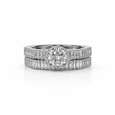 Radiant Halo Solitaire Ring Set