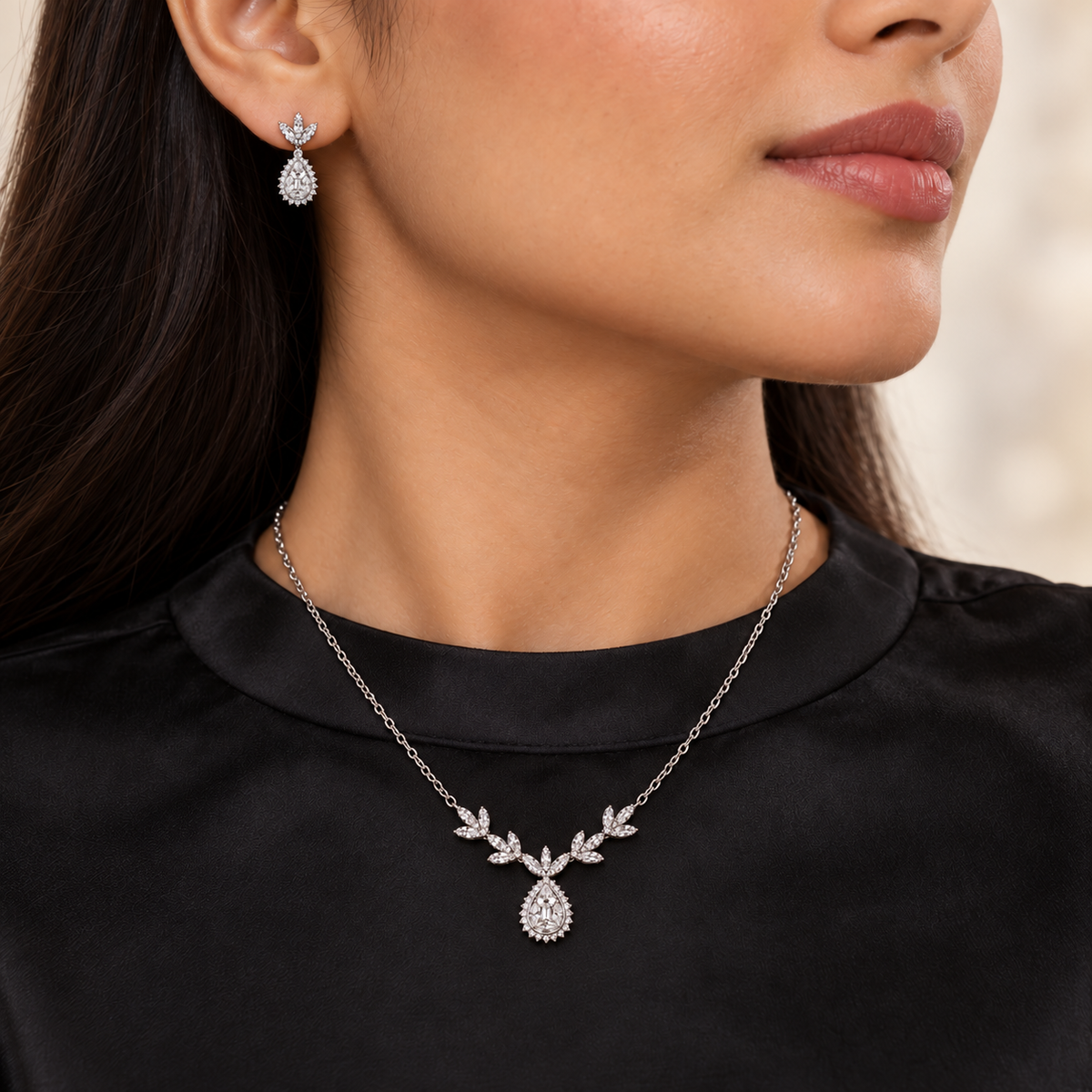 Radiant Teardrop Sparkle Pendant Set