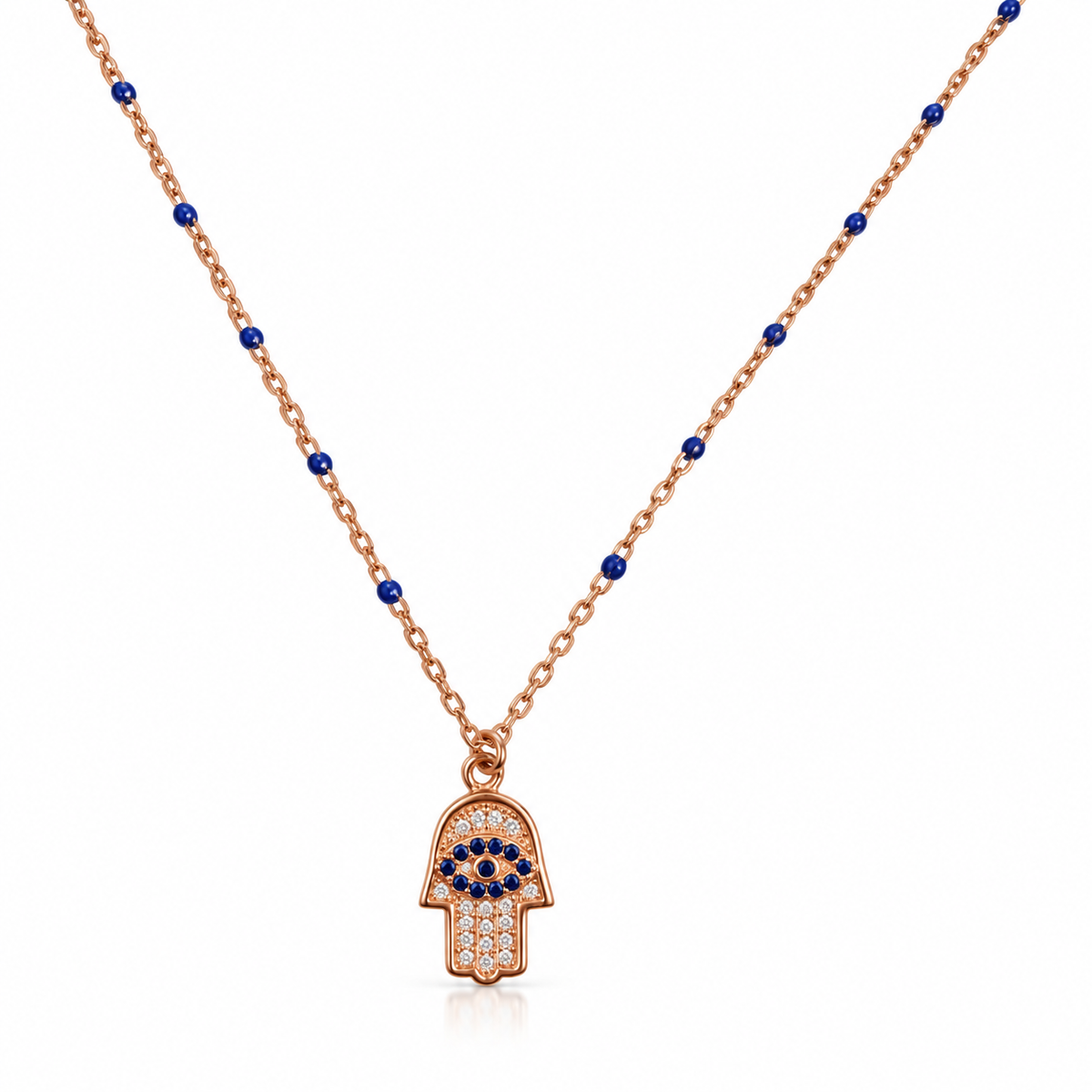 Rose Gold Plated Hamsa Evil Eye Pendant Necklace