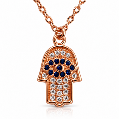 Rose Gold Plated Hamsa Evil Eye Pendant Necklace