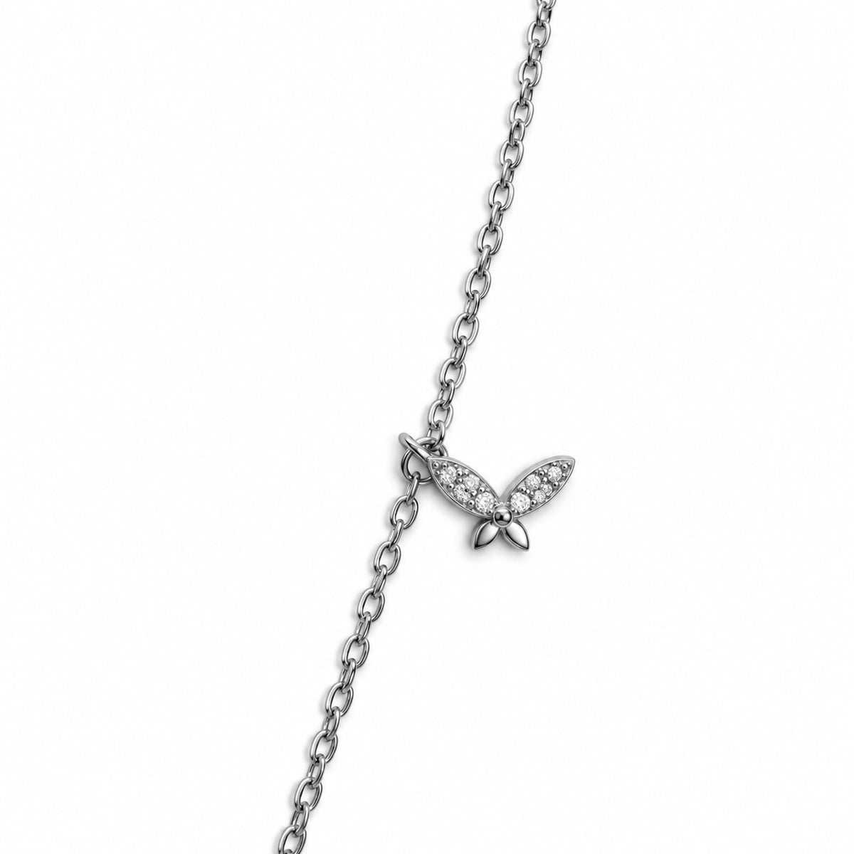 Silver Butterfly Necklace with Side Charm