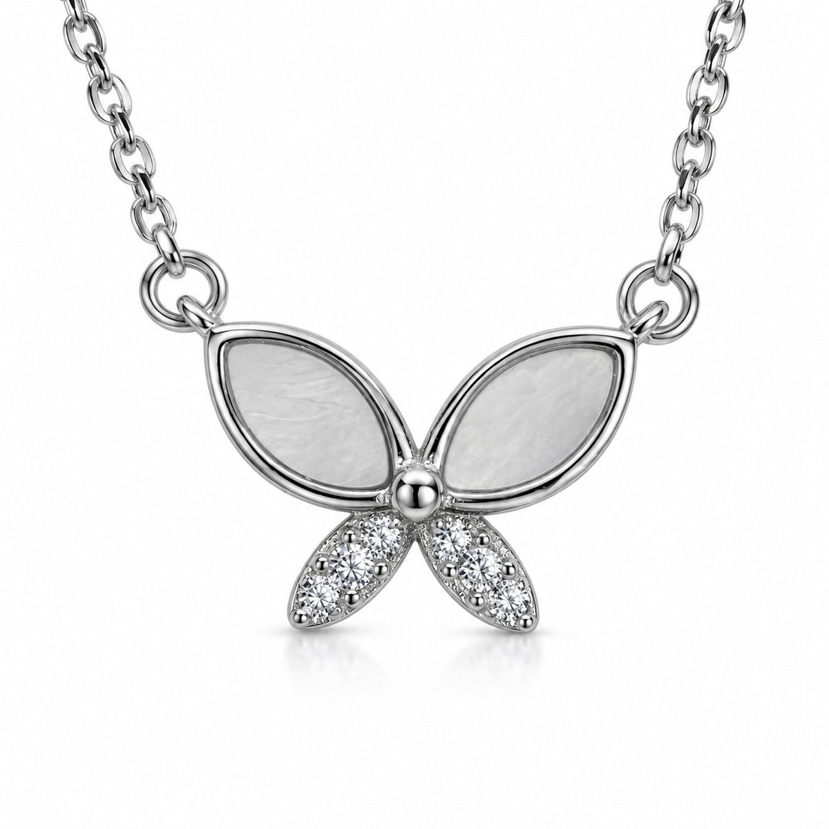 Silver Butterfly Necklace with Side Charm