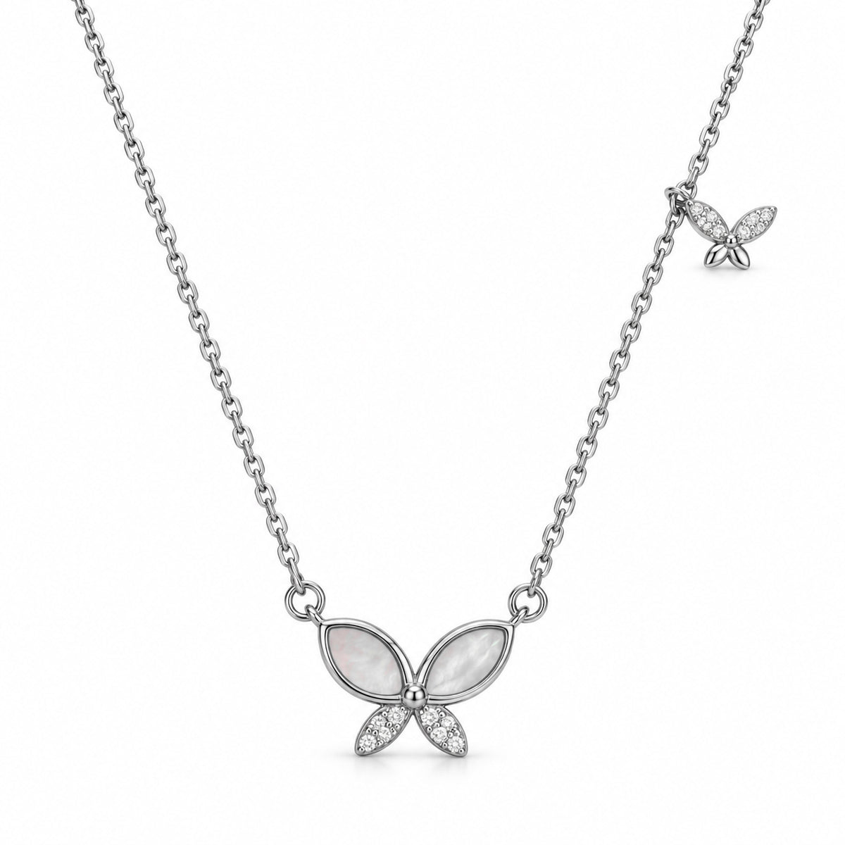 Silver Butterfly Necklace with Side Charm