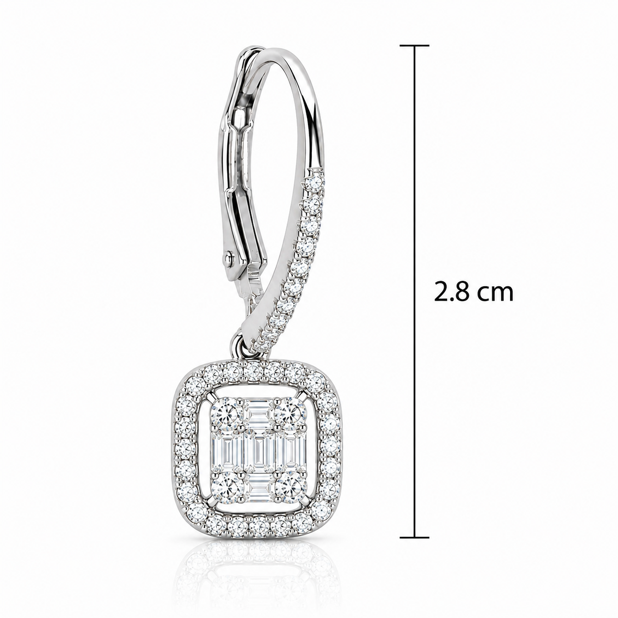 Square Baguette Halo Drop Earrings