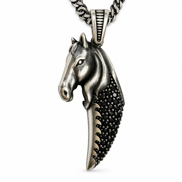 Stallion Head Pendant with Black Stones