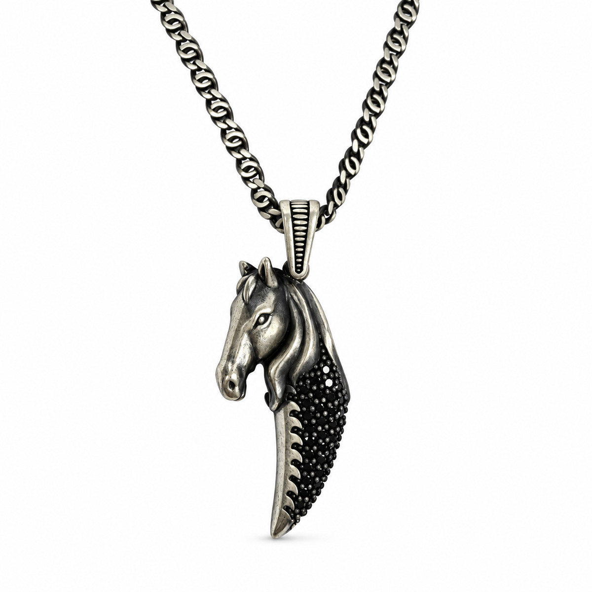 Stallion Head Pendant with Black Stones