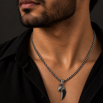 Stallion Head Pendant with Black Stones