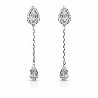 Teardrop Chain Dangler Silver Earrings