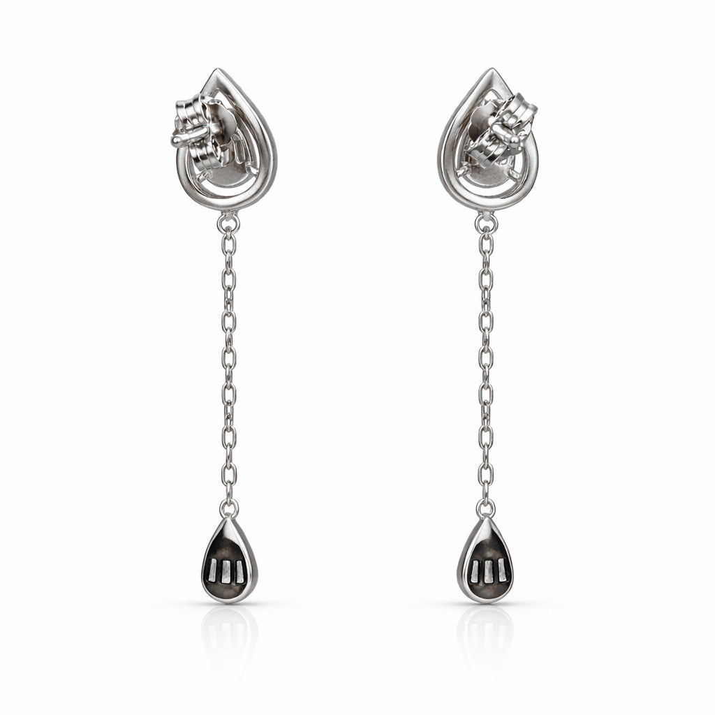 Teardrop Chain Dangler Silver Earrings