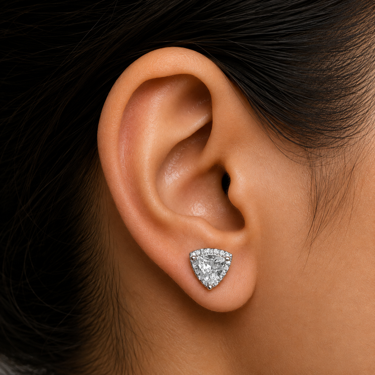 Trillion Halo Stud Earrings