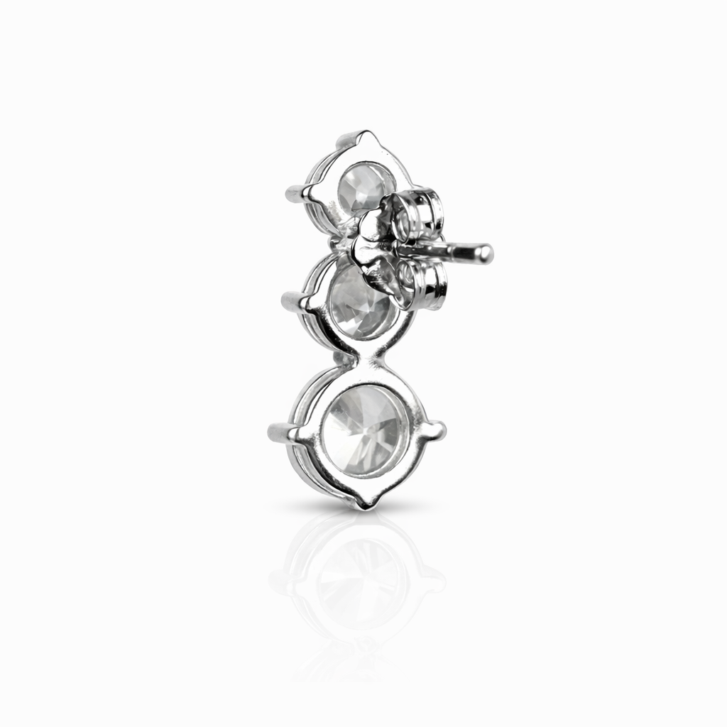 Triple Sparkle Silver Stud Earrings