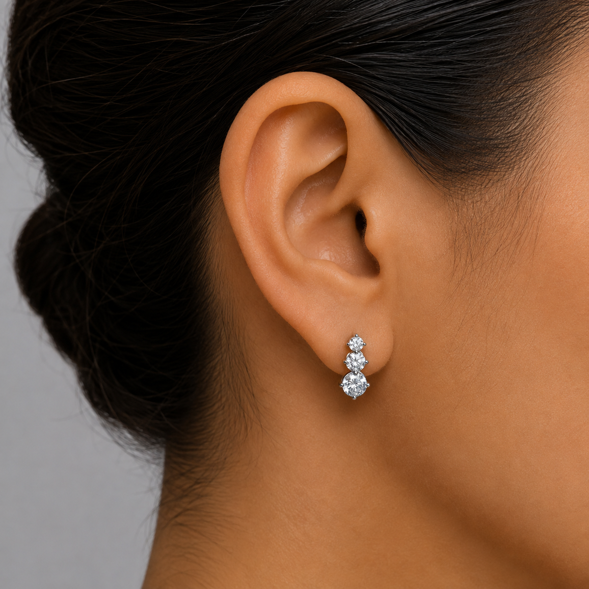 Triple Sparkle Silver Stud Earrings