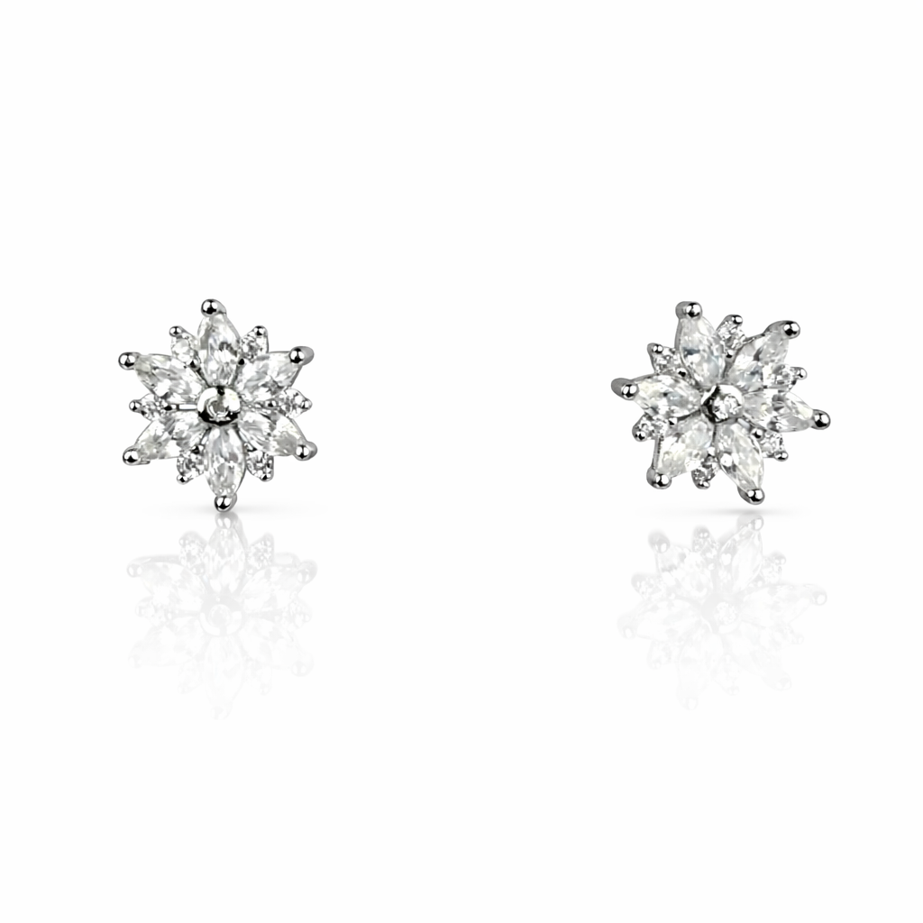 Floral Sparkle Silver Stud Earrings