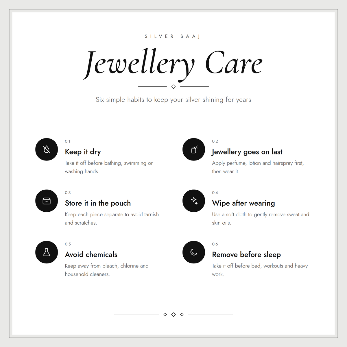 Silver Saaj jewellery care instructions